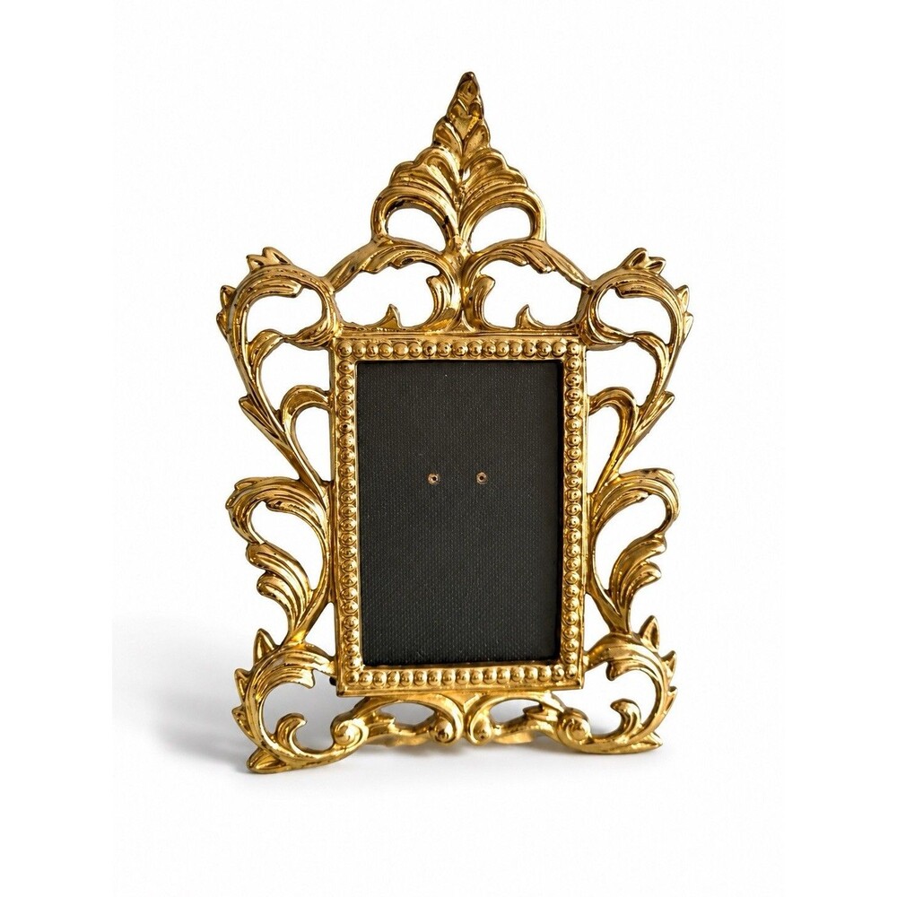Vintage Ornate Gold Brass Picture Frame Baroque Floral Scroll Made in India
